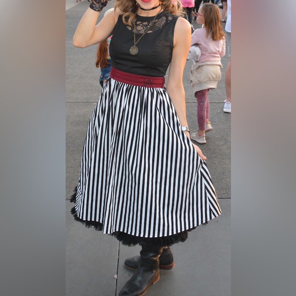 Disney Dress Shop Pirates of the Caribbean Black Striped Dress with Red Accent